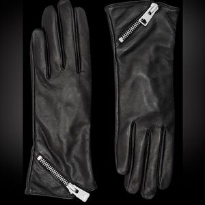 All Saints Black Leather Zip-Accent Long Gloves